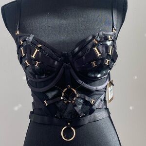 Honey Birdette Mistress T wire free bra and corset black NWT